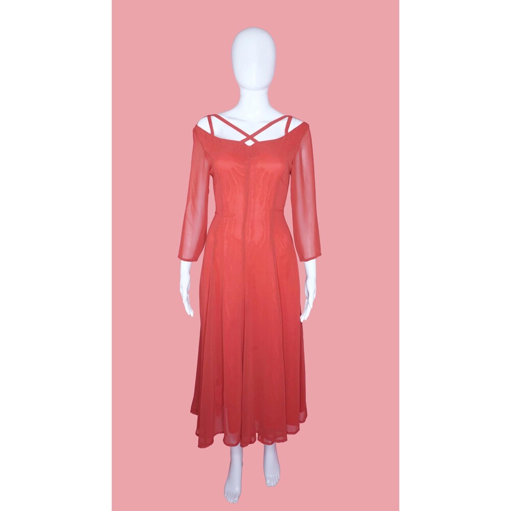 1980s-1990s MODELLI PARIS CORSET Back Off Shoulder Cut Out Key Hole Dress. Small